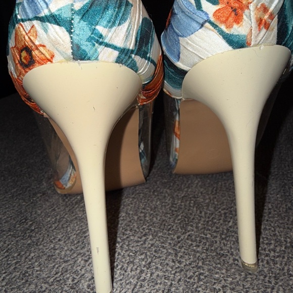 Floral Stiletto Heels pvc point toe court pumps color block high elegant sexy - Picture 12 of 13